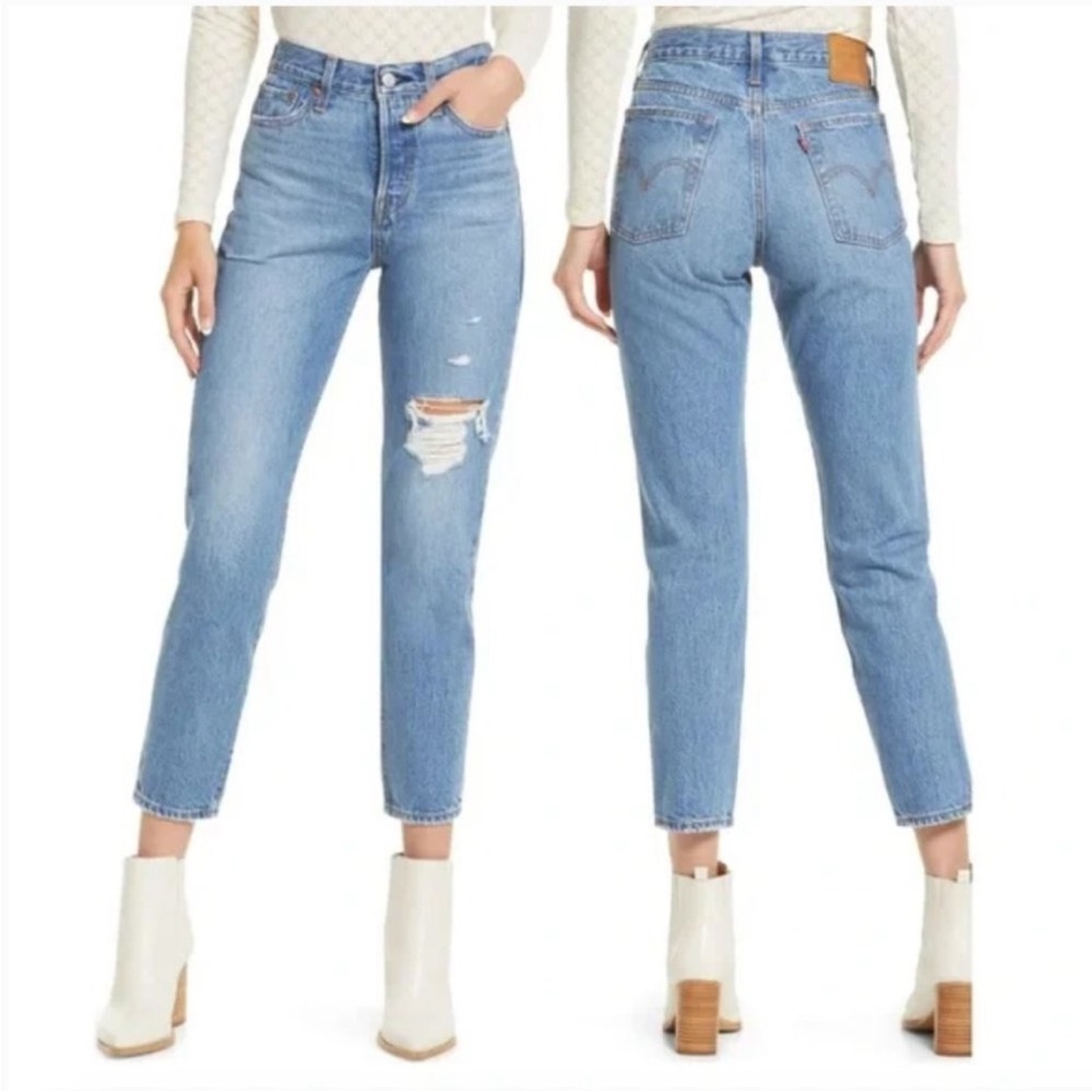 Levi's Wedgie Icon Ankle Medium Blue High-Rise Distressed Jeans - Picture 13 of 15